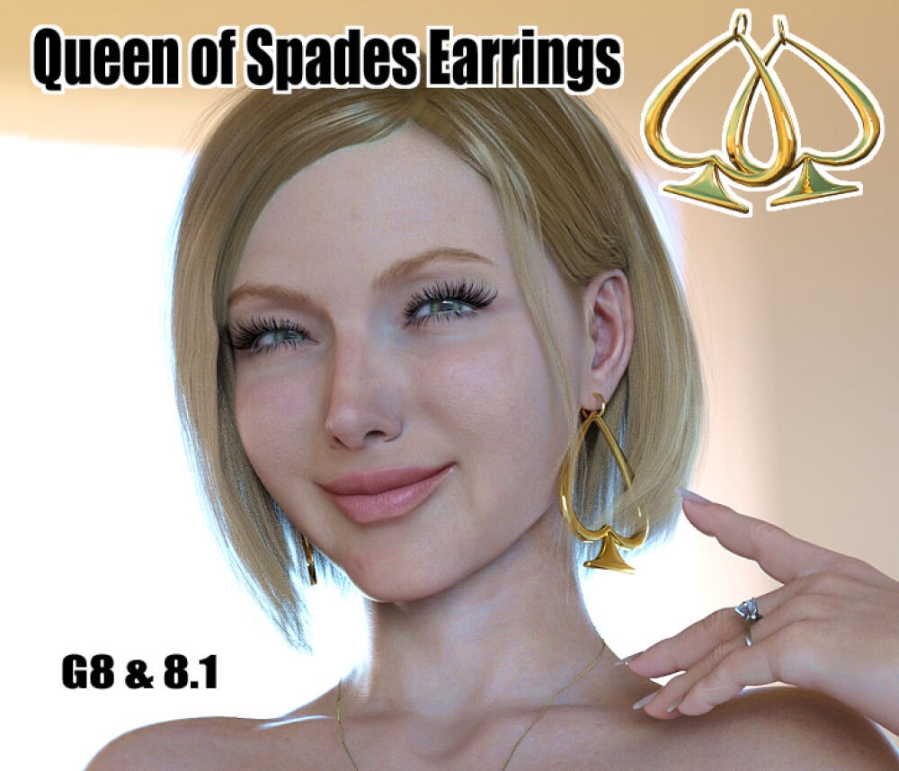 Queen of Spades Earrings for Genesis 8 Female