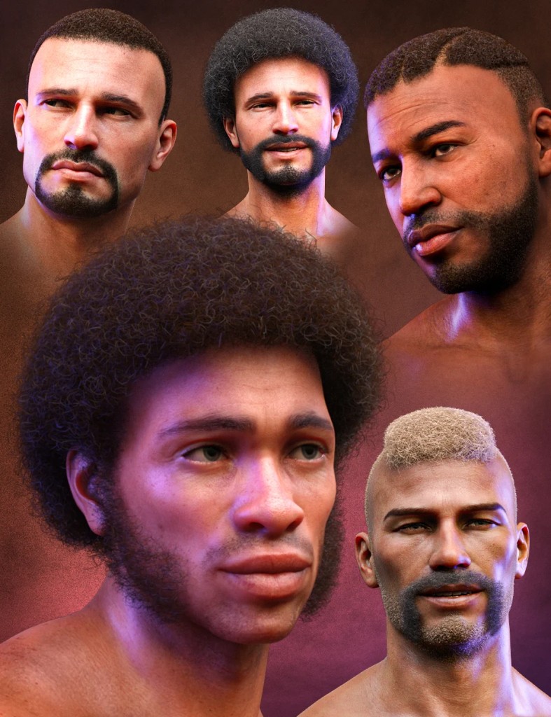 Curly Hair and Facial Hair for Genesis 8 Males