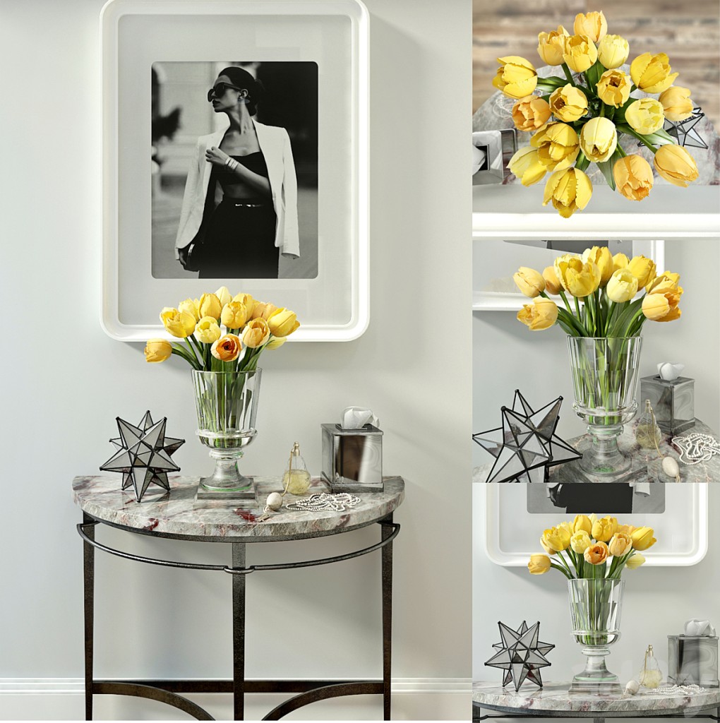 Decorative set with yellow tulips