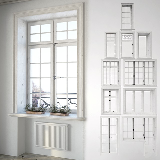 Set classical windows with decor