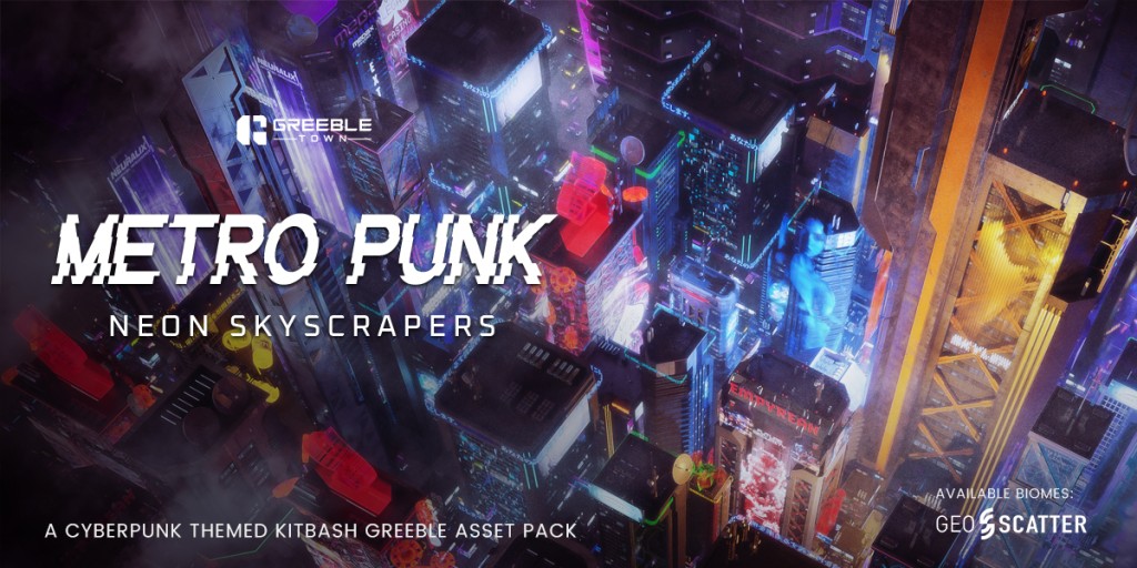 Metropunk Neon Skyscrapers – Cyberpunk Kitbash Greeble Assets
