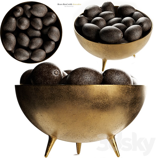 Picardy Brass Footed Bowl Centerpiece with Avocados