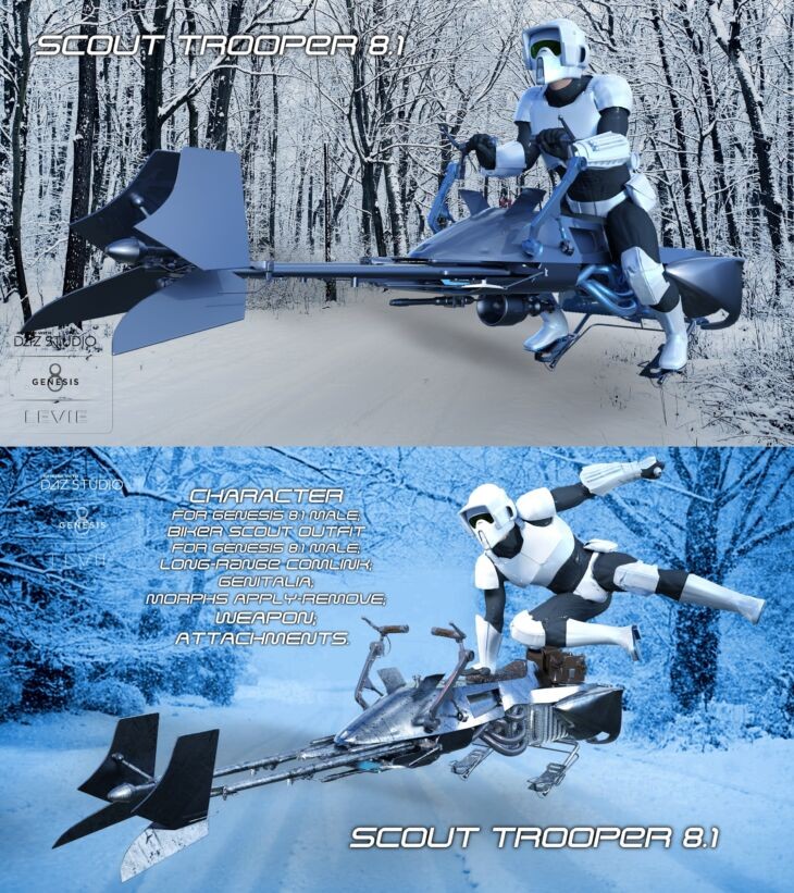 Scout Trooper 8.1 For Genesis 8.1 Male + Speeder