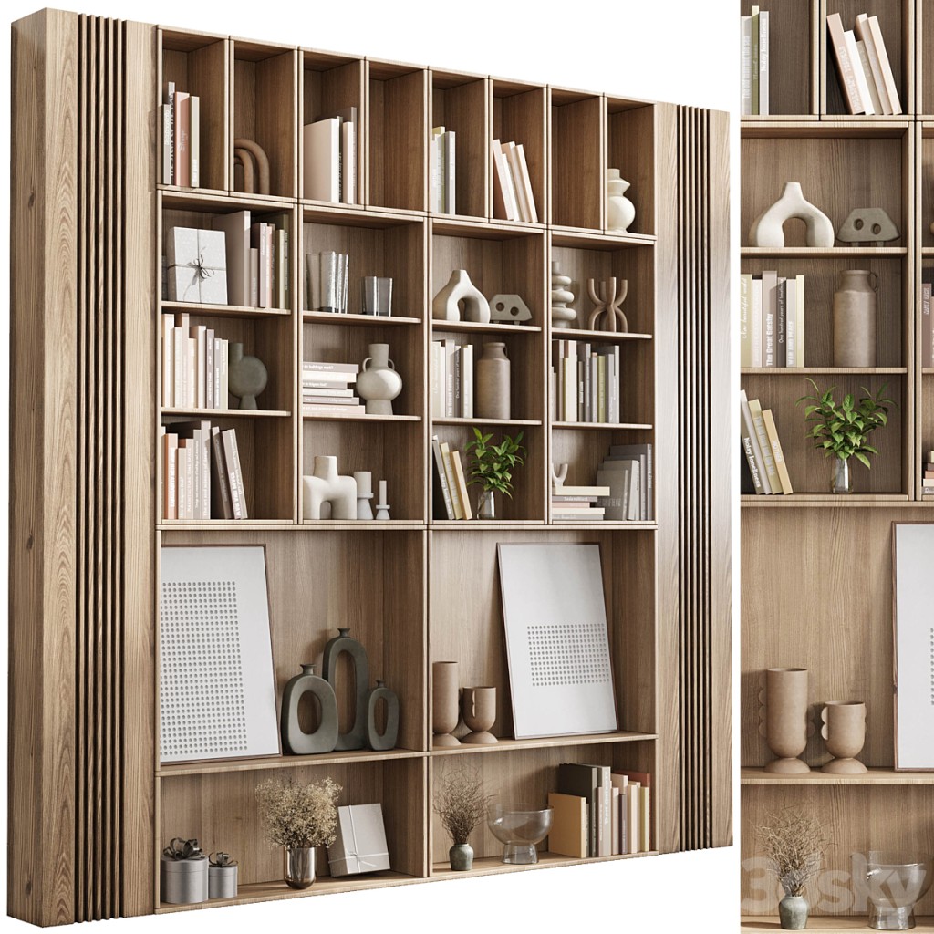 wooden Shelves Decorative With Plants and Book - Wooden Rack 14
