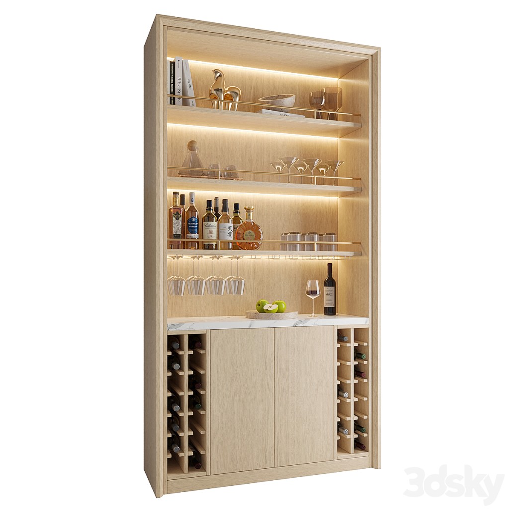 Wine Cabinet With Glasses & Decoration 006