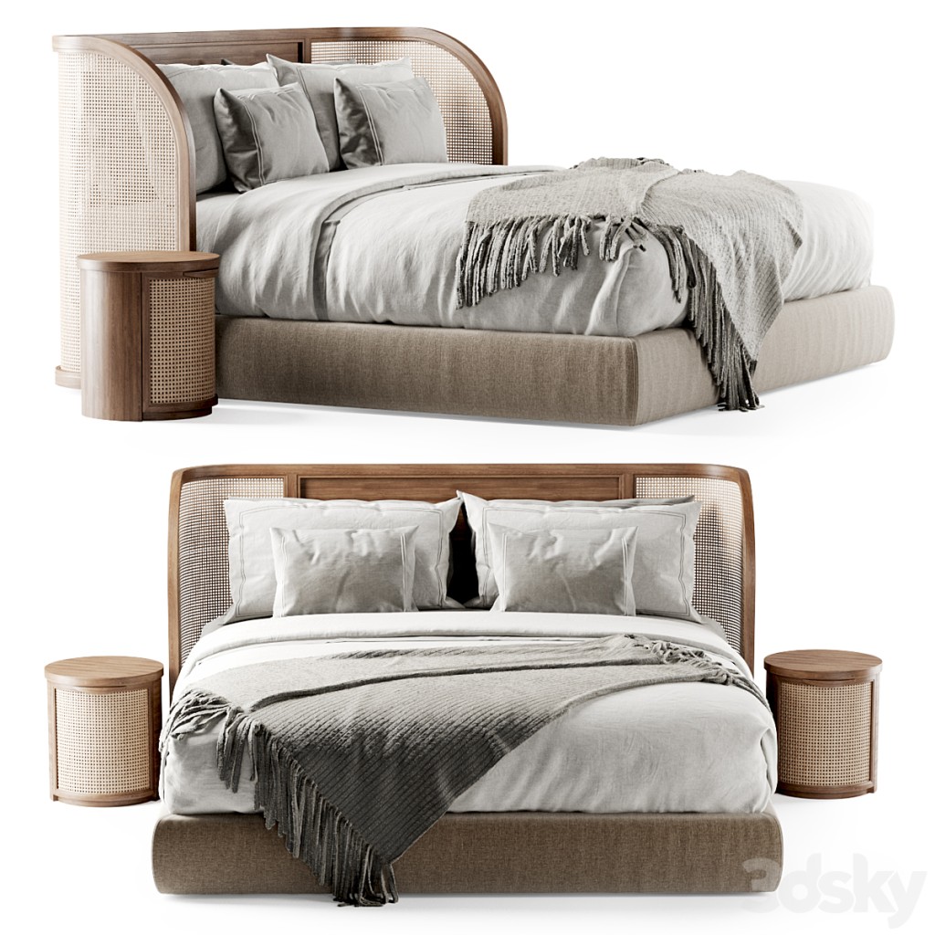 Wooden double bed DB57 / Double bed rattan