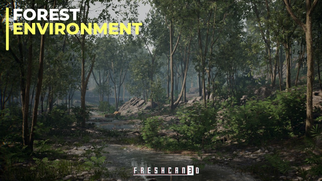 Forest Environment ( Riverside Forest with Pine and Tropical Trees ) UE5.0
