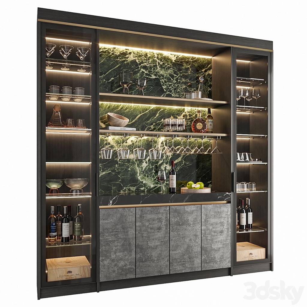 Wine Cabinet With Glasses & Decoration 004