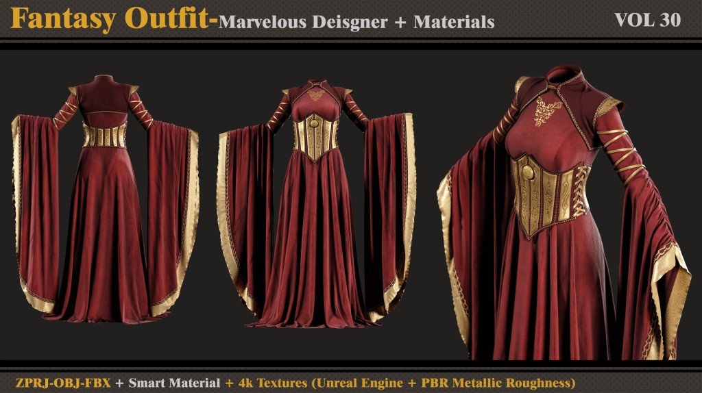 Fantasy Outfit-FEMALE- MD/Clo3d + Smart Material + 4K Textures + OBJ + FBX