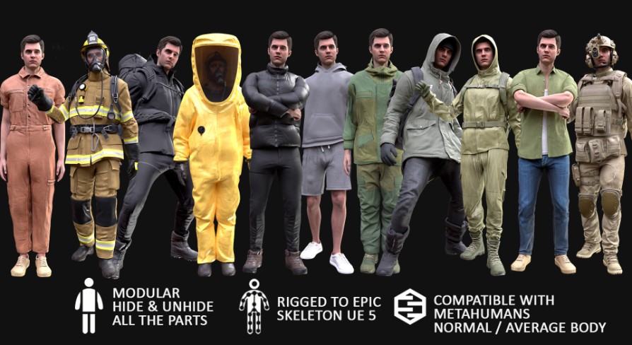 Clothing Collection - Male MH & UE5 Skeletons - Rigged