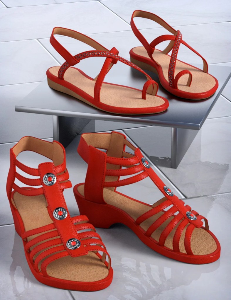 Patchwork Shoes: Sandals 1 & 2 for Genesis 3 Females and Genesis 8 Females