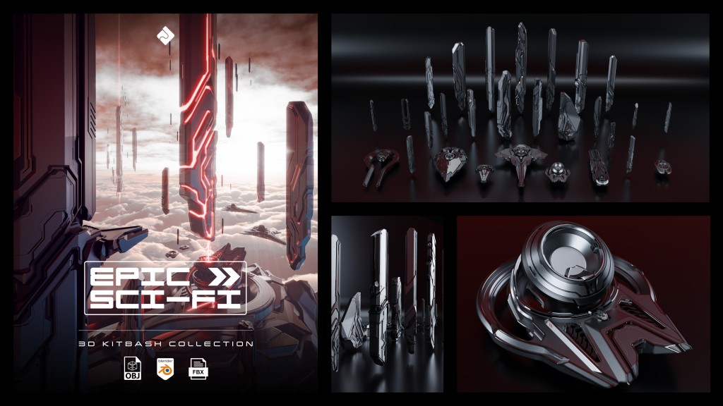 Epic Sci-Fi – Hard Surface Sci Fi Buildings & Environment Assets 3D Kitbash Pack
