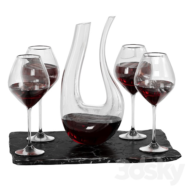 Crystal glass wine decanter with glasses