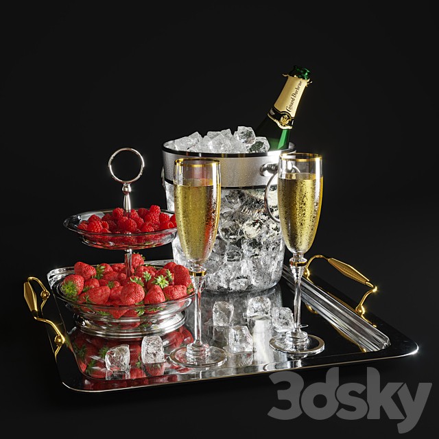 Champagne with strawberries and raspberries