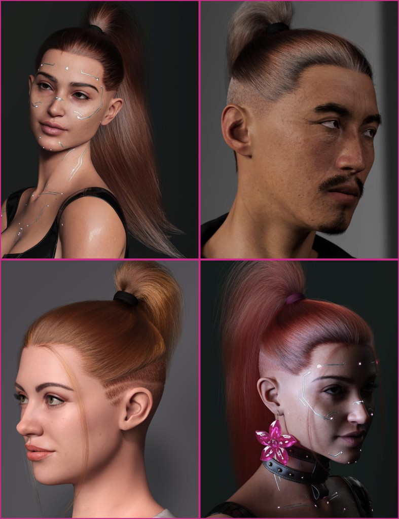 dForce Strand-Based 2-in-1 Edgy Ponytail Hair for Genesis 9