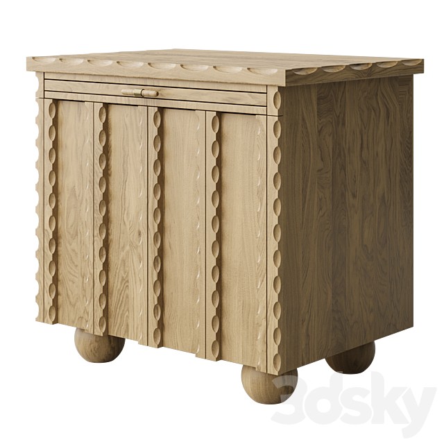 Marchand Scalloped Oak / Walnut Nighstand by Christiane Lemieux et cie