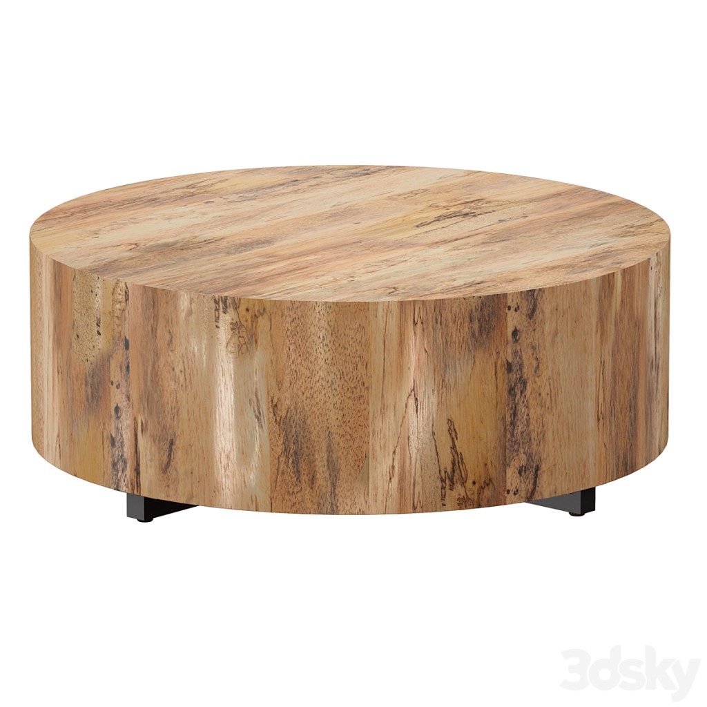 Dillon Spalted Primavera Round Wood Coffee Table (Crate and Barrel)