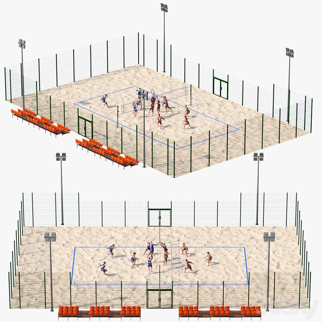 Beach volleyball with players