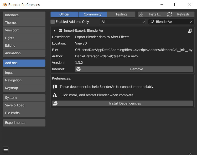 Blender 4.2 BlenderAE v1.4.7