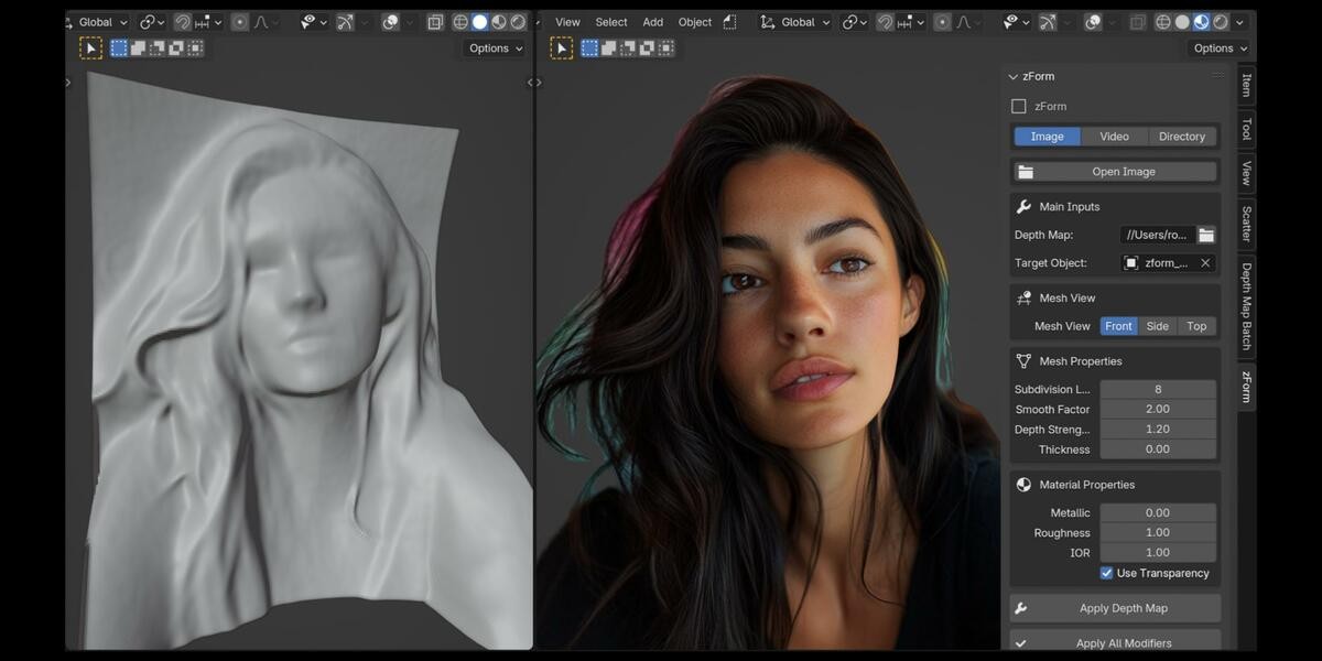 Zform - Transform Depth Maps And Images To 3D Mesh