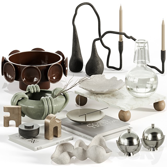 Vintage decorative set with ceramic vases