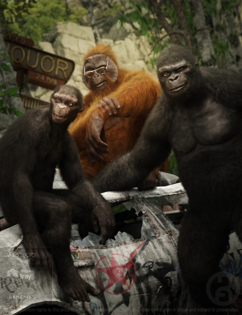 Ape World Bundle with dForce Hair for Genesis 8 Male.zip
