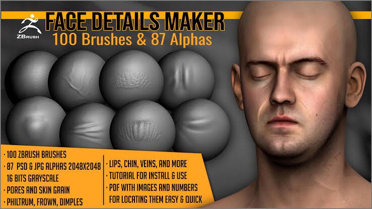 Face Details Maker 100 ZBrush Brushes And 87 Alphas