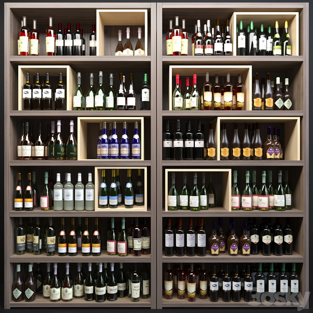 Large wine cabinet with sparkling wine. Wine collection