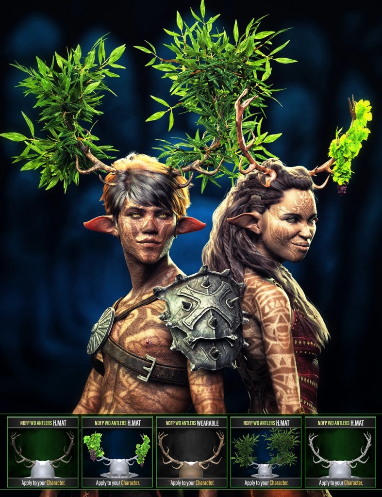 NDFP Wood Druids Antlers for Genesis 9