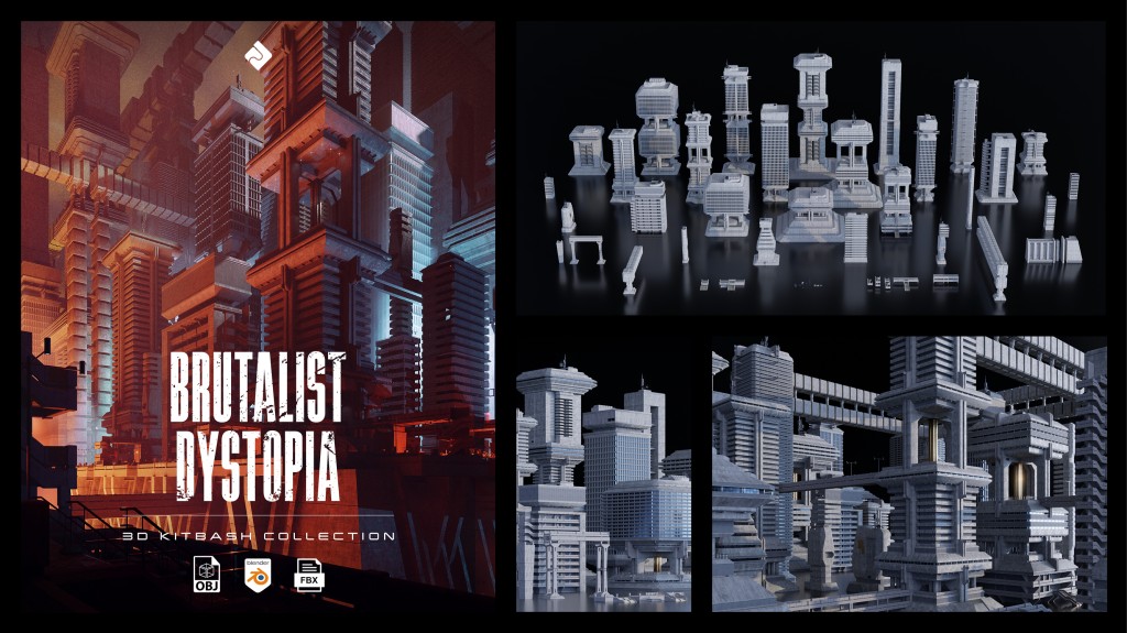 Brutalist Dystopia – Urban Buildings, Structures & Modular Environment Assets 3D Kitbash Pack