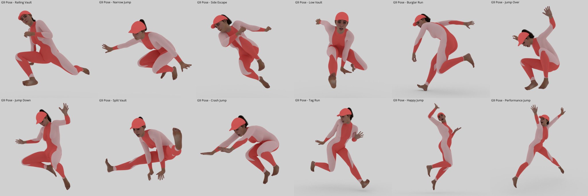 ATG Running And Jumping Poses for Genesis 9, 8 and 8.1 Female