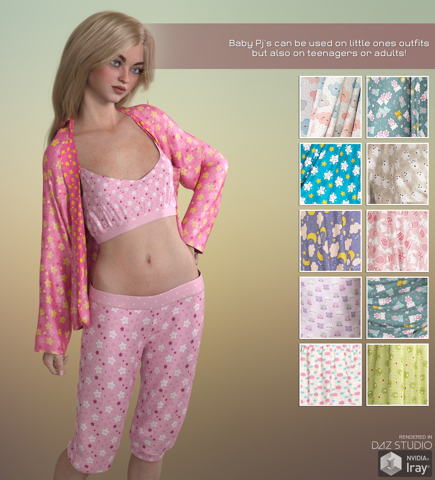 Daz Iray - Baby PJs 2D Graphics 3D Figure Assets Merchant Resources Atenais