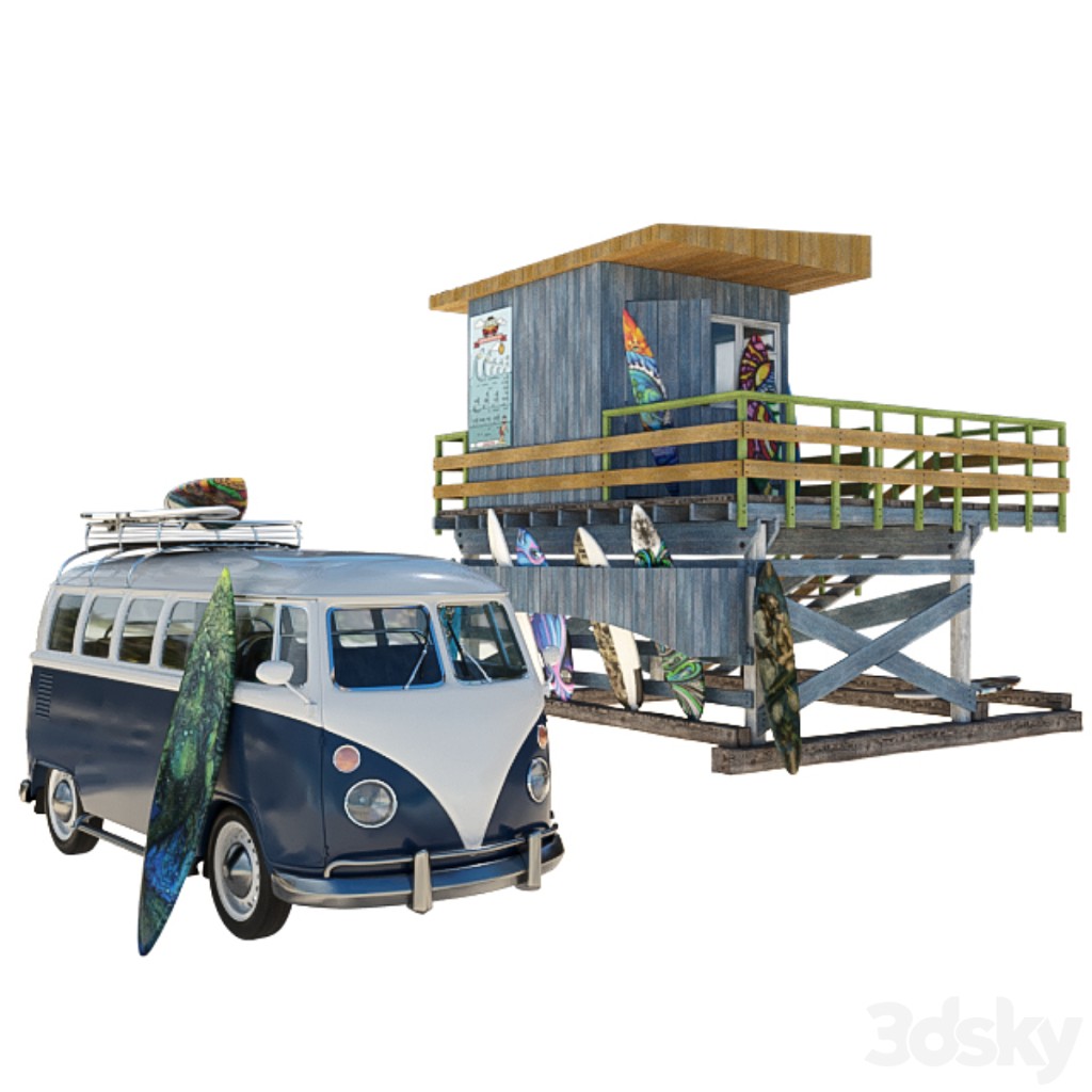 Surfing school with volkswagen t1