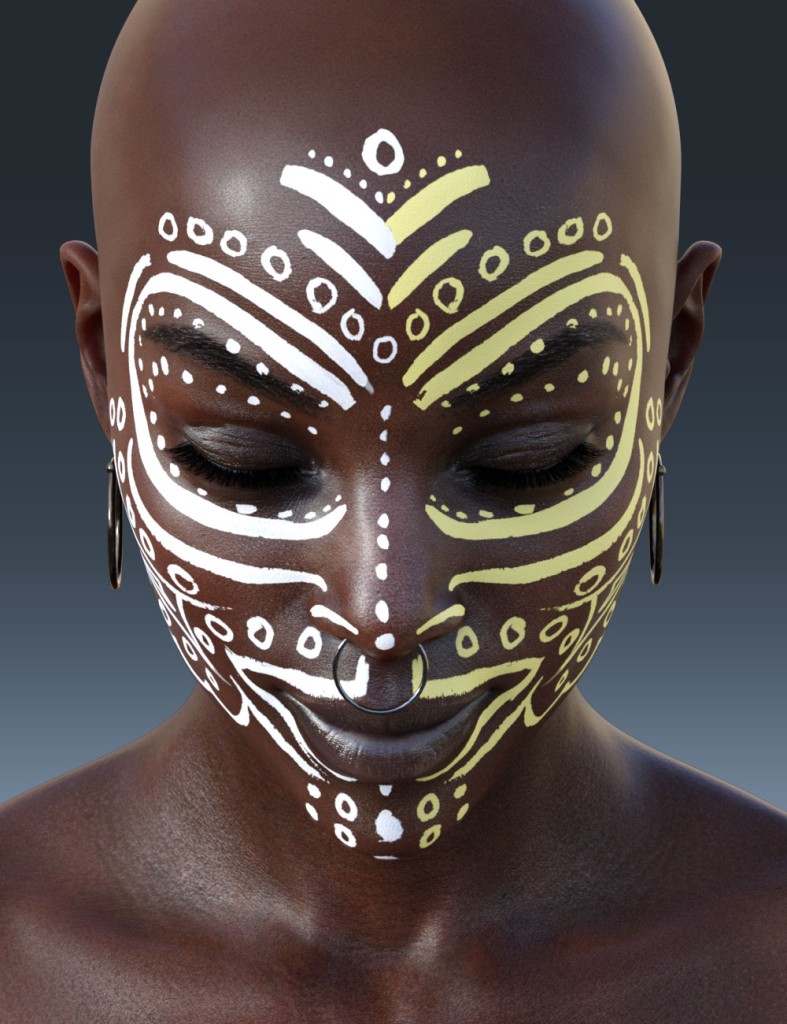 GNBD African Beauty Brushes, Face Paint Overlays and Mats for Genesis 8
