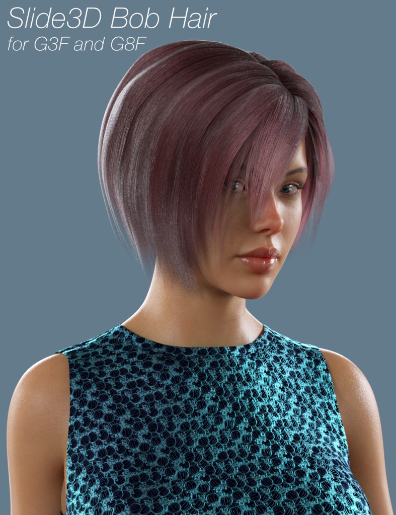 Slide3D Bob Hair for G3F and G8F 3D Figure Assets Slide3D