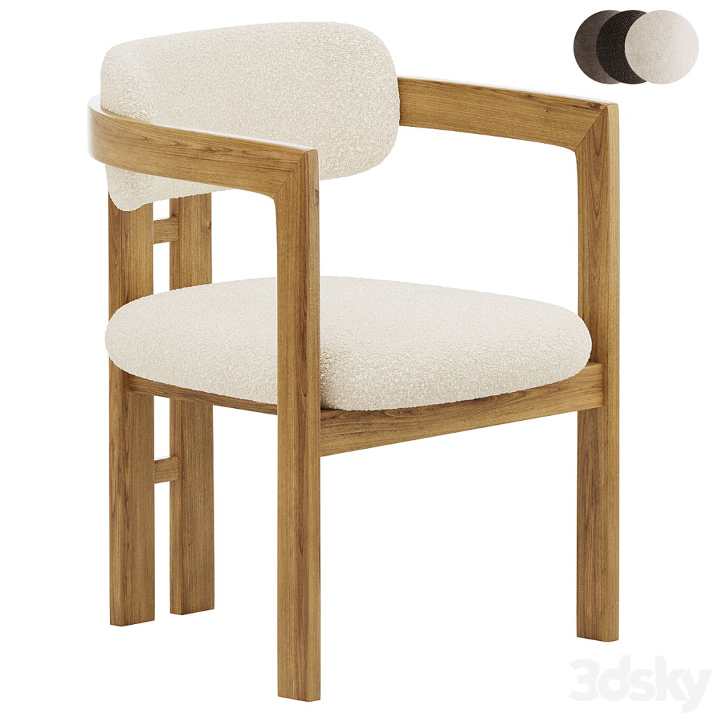 Curved Walnut Dining Chair Boucle
