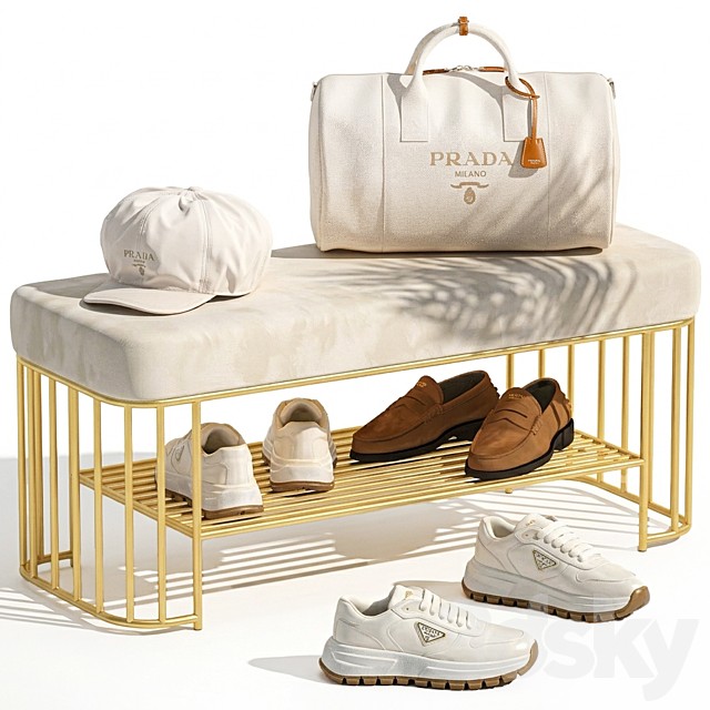 Decorative set bench shoe cabinet for the hallway minimalism shoes sneakers shoes hat bag PRADA in the wardrobe. Collection 171.