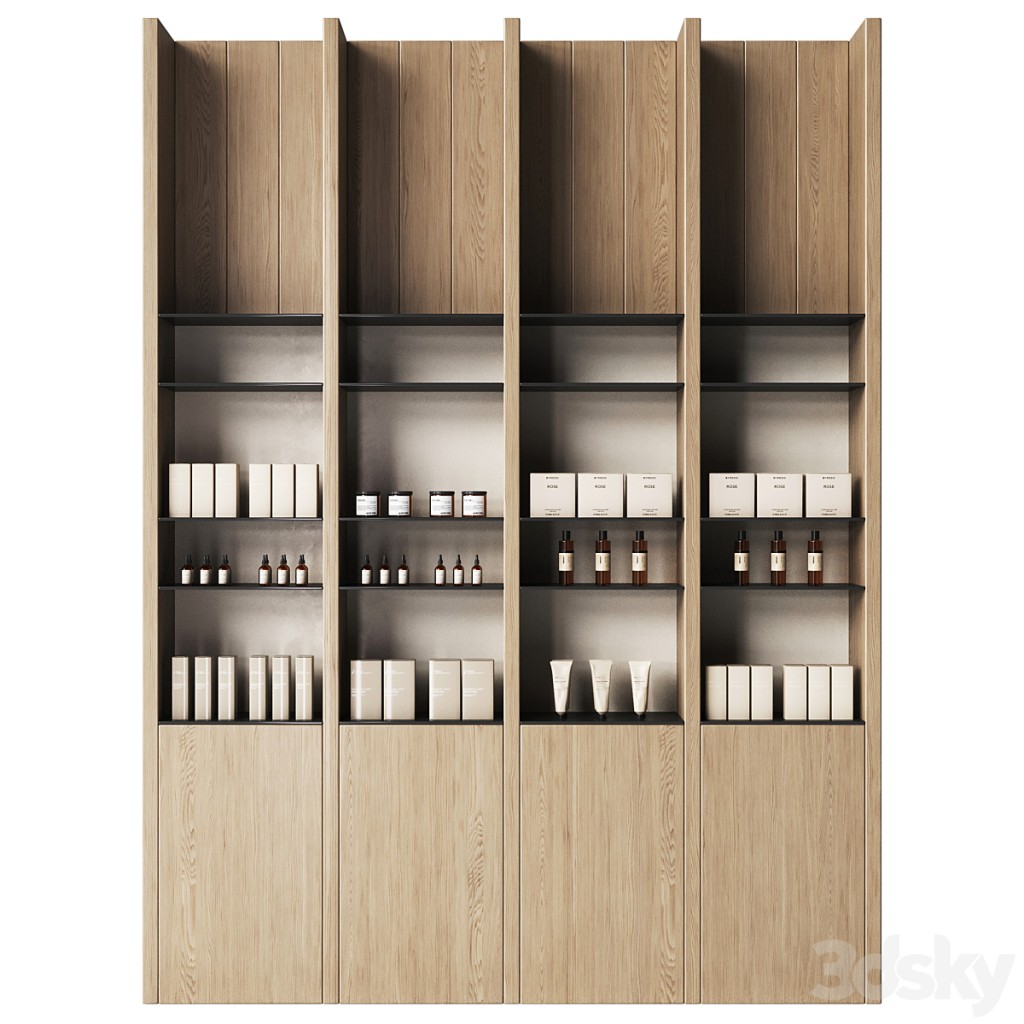 Cosmetics store with wooden eco shelves