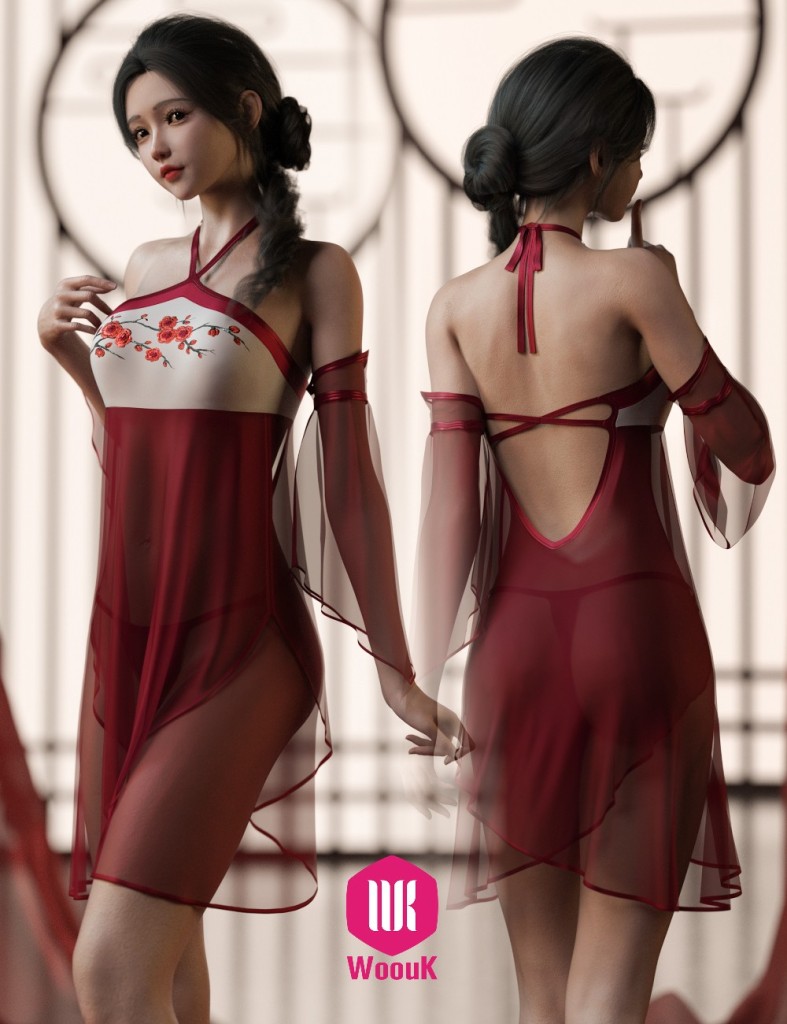 dForce WUK Plum Bossom Nightgown for Genesis 8 and 8.1 Female