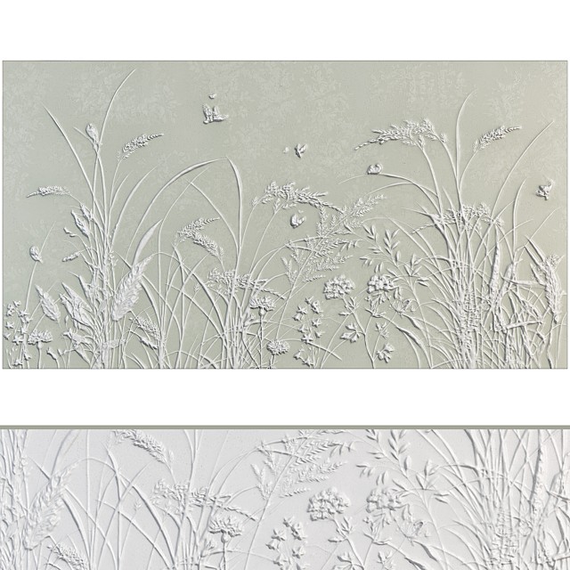 Botanical bas-relief plaster wall decorative panel garden birds tree flowers
