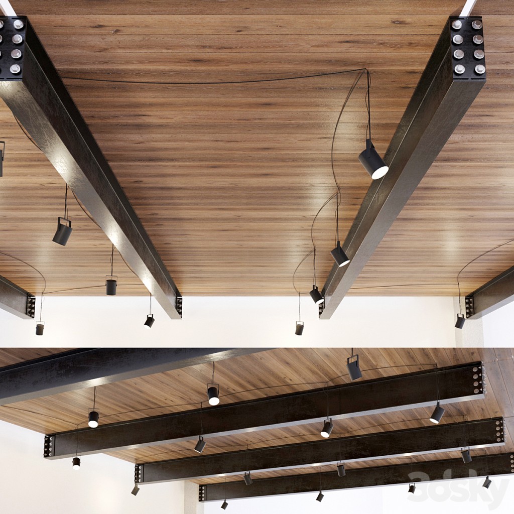 Wooden ceiling on metal beams. 22