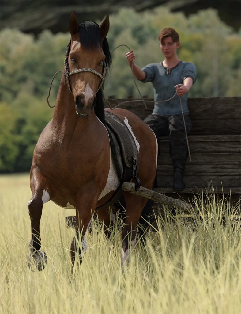 Old Cart Walk Poses for Genesis 9, Daz Horse 3, and Rustic Cart