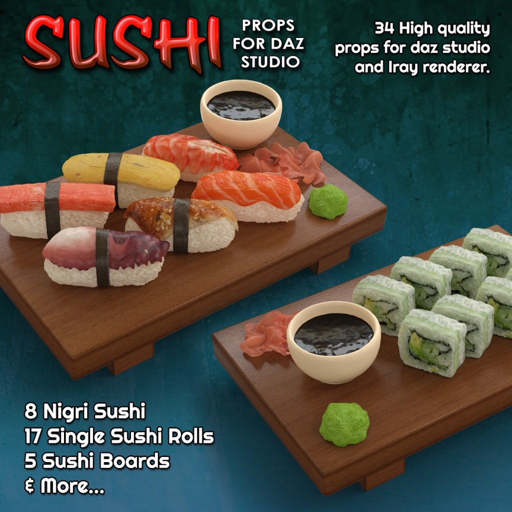 Exnem Sushi Props for Daz Studio with Iray