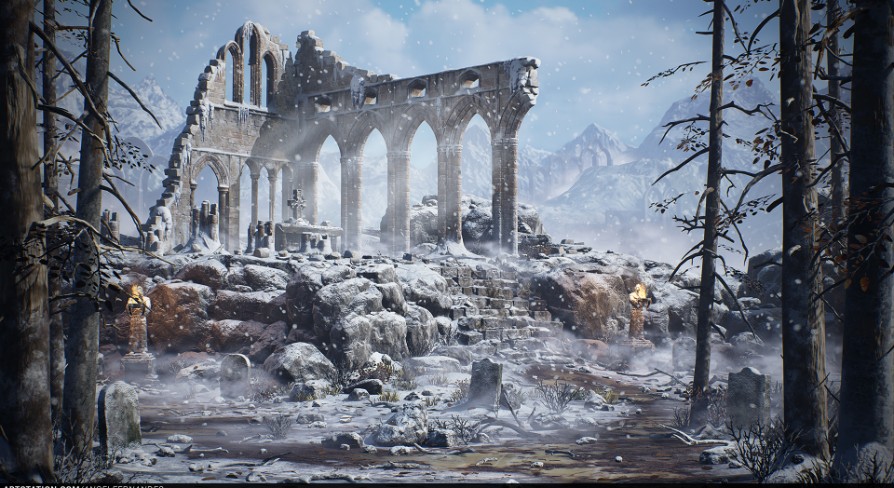 [UE4.25] Modular Gothic Temple (medieval winter snow)
