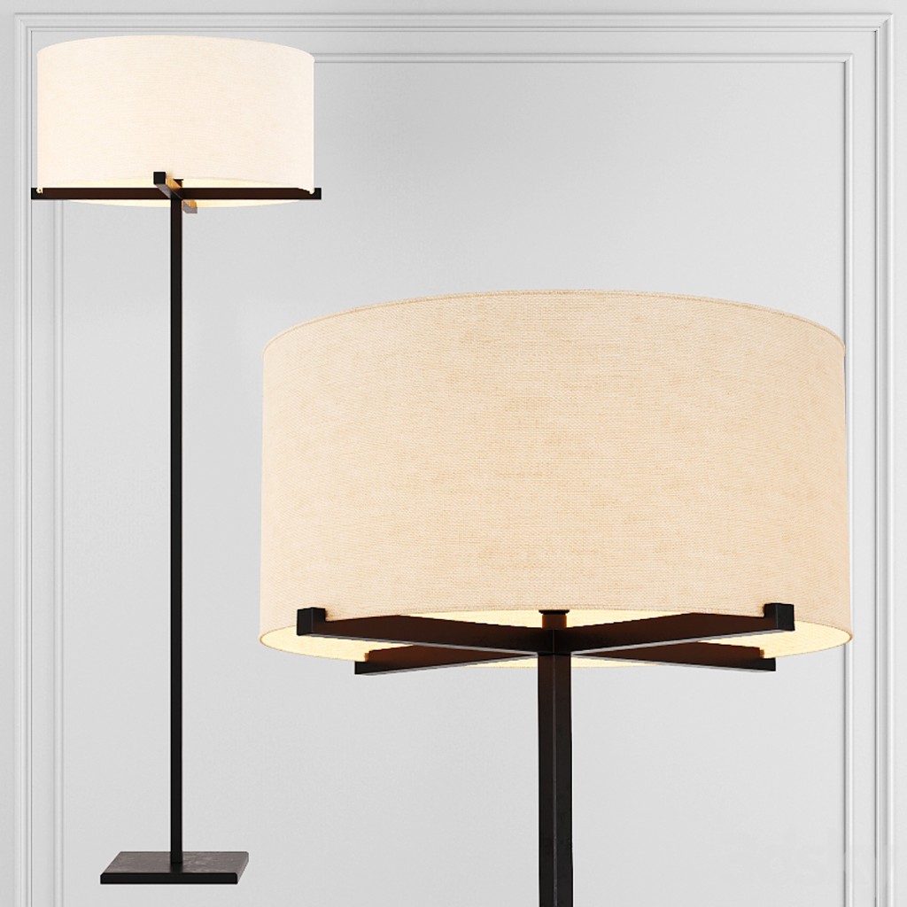 Restoration Hardware PAUILLAC DRUM SHADE FLOOR LAMP Fabric shade and Black