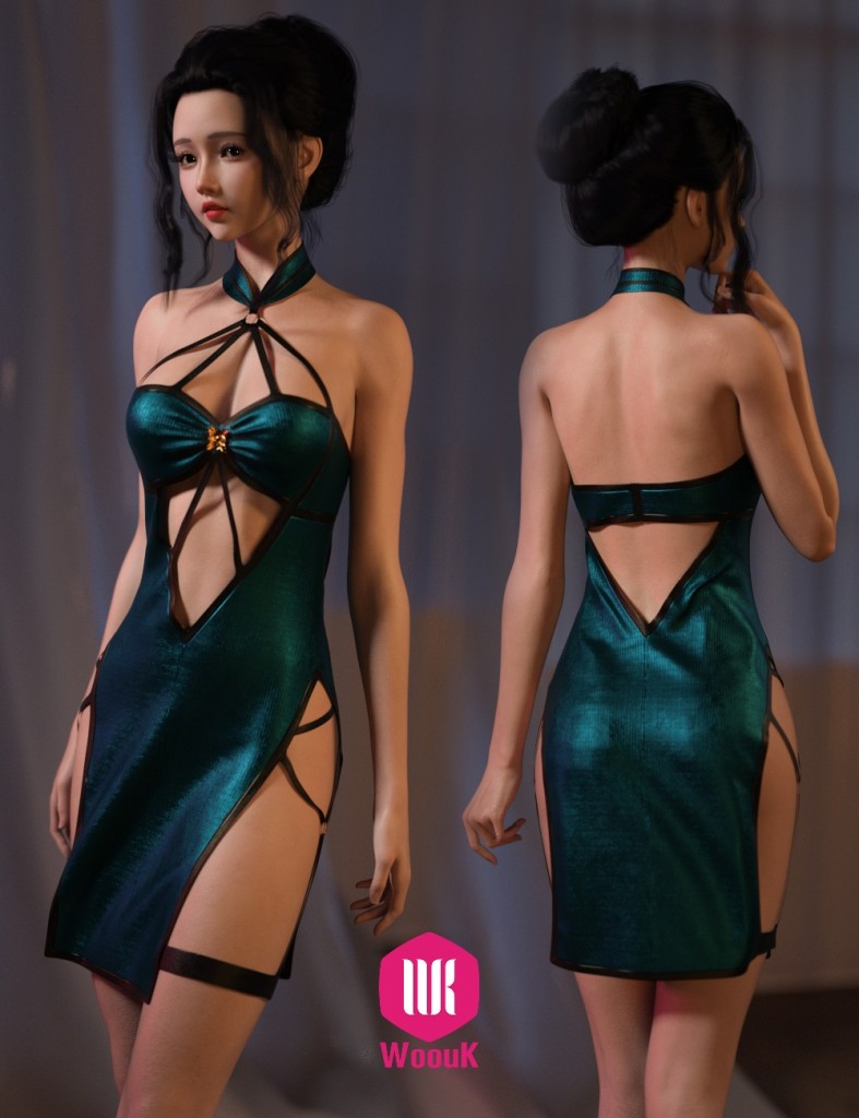 dForce WUK Dark Night Halter Cheongsam for Genesis 8 and 8.1 Female