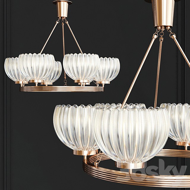 Six-Light Art Deco Brass Hoop Chandelier by Murano Maker Barovier & Toso