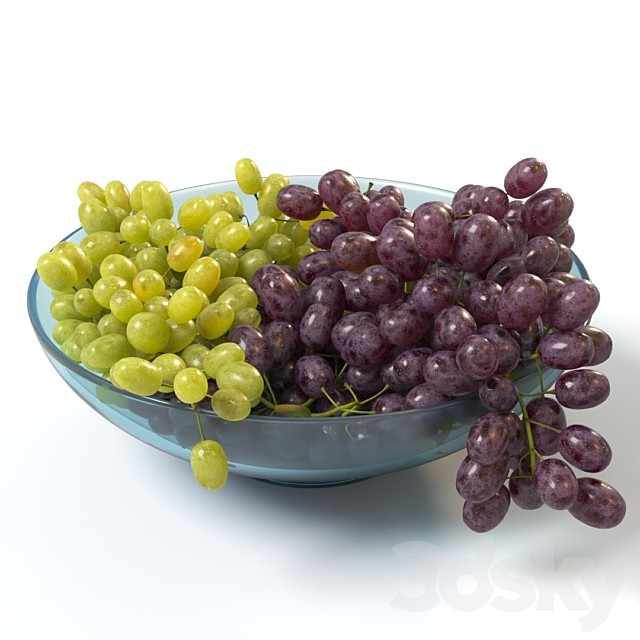 Bunches of grapes in a glass bowl