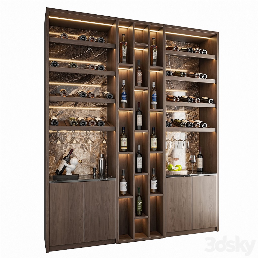 Wine Cabinet With Glasses & Decoration 019
