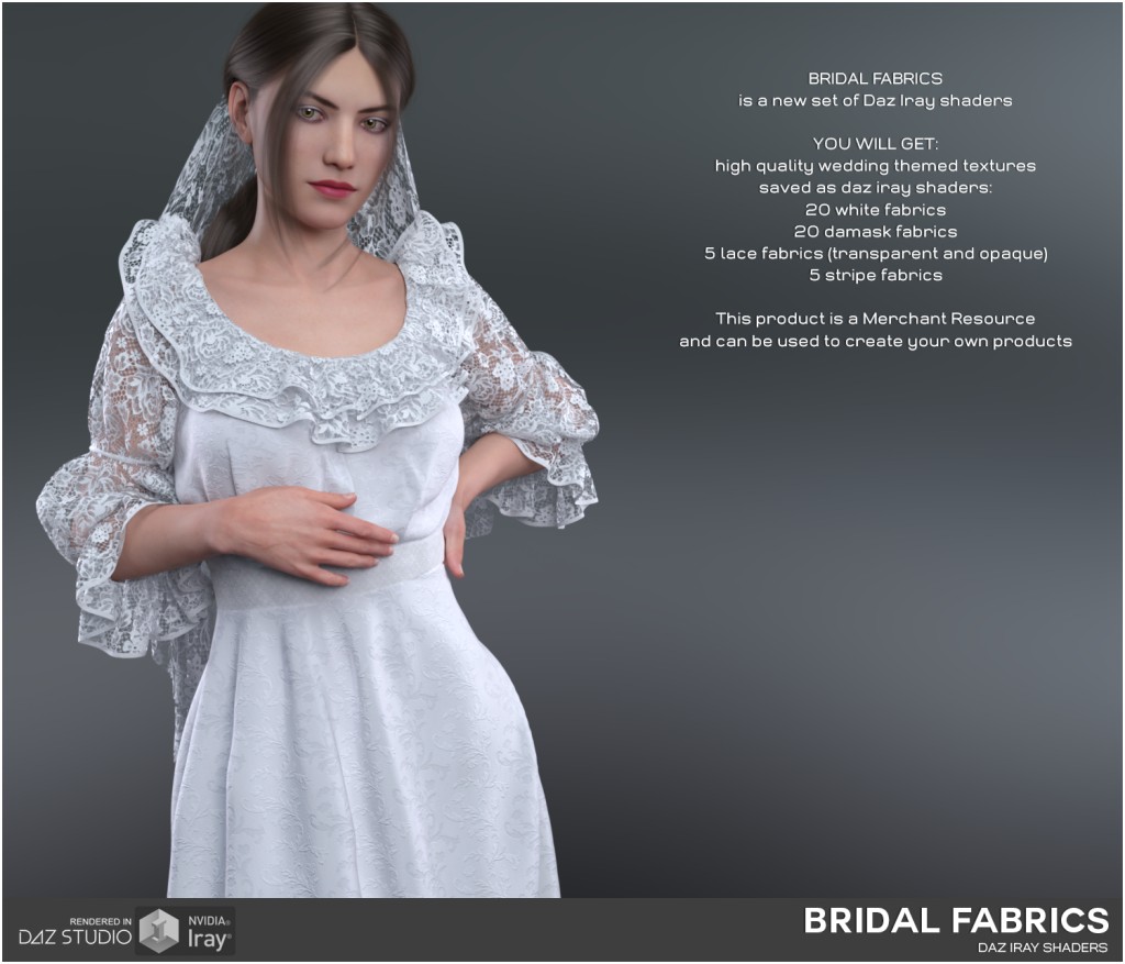 Daz Iray - Bridal Fabrics 2D Graphics 3D Figure Assets Merchant Resources Atenais